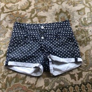 High waisted polka dot jean shorts